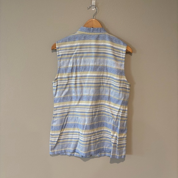 VINTAGE DRESS BARN Sleeveless Asian Inspired Sleeveless Tunic Blue & Yellow Sz12 - Picture 2 of 9